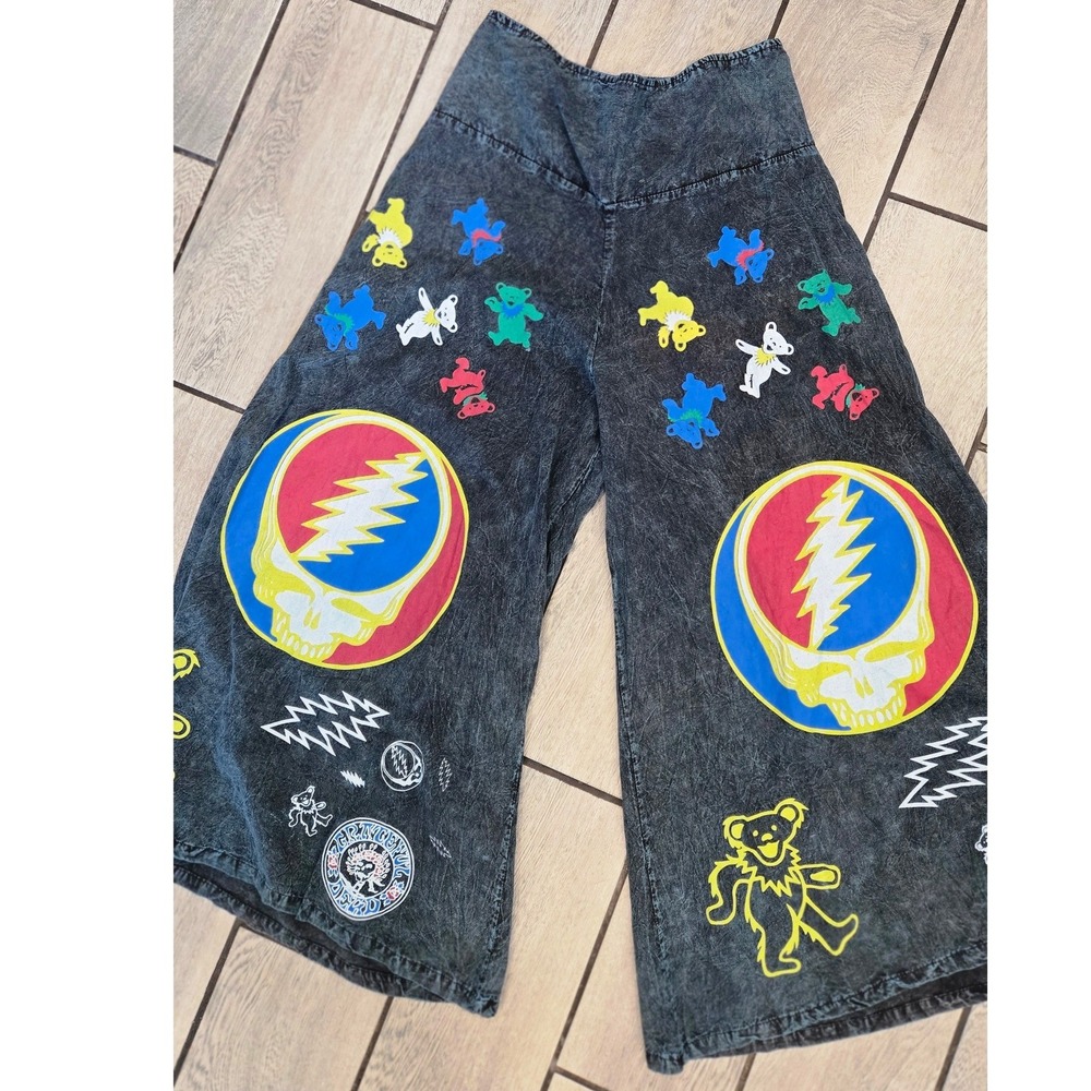 Jayli Grateful Dead Acid Wash Wide Leg Pants XL Steal Your Face Dancing Bears